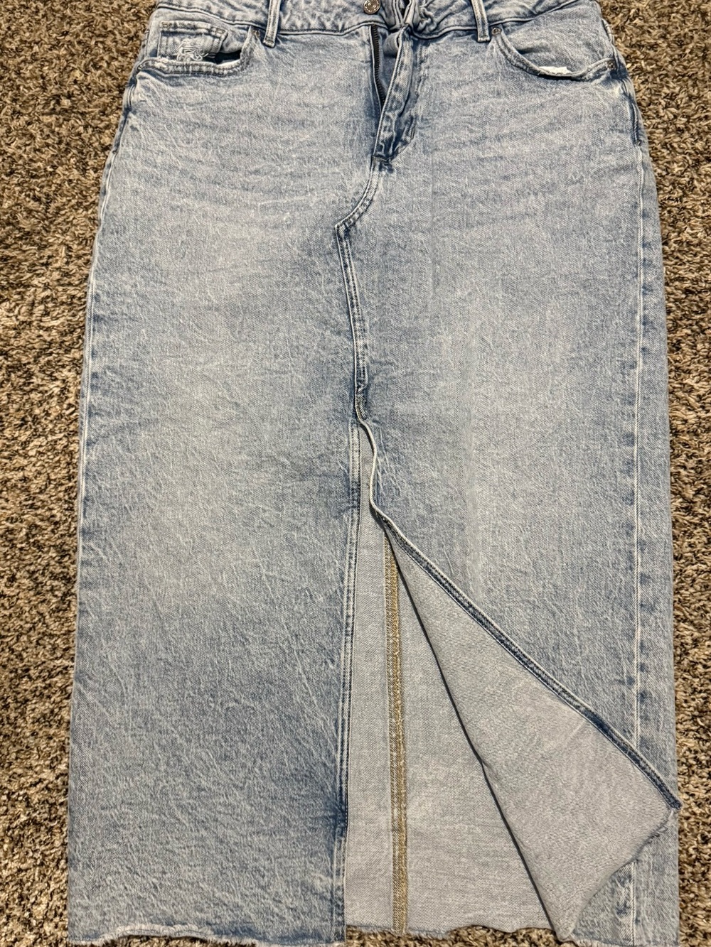 Maurices Light Blue Denim Straight-Leg Skirt with Front Slit